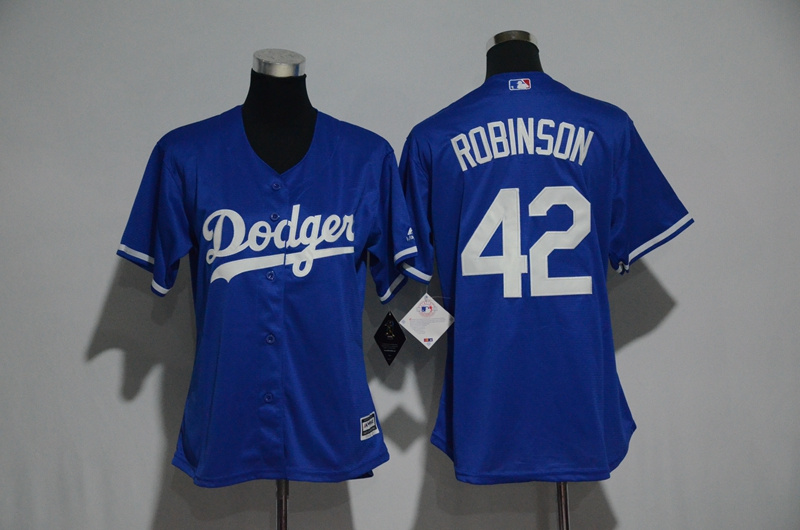 Womens 2017 MLB Los Angeles Dodgers #42 Robinson Blue Jerseys->women mlb jersey->Women Jersey